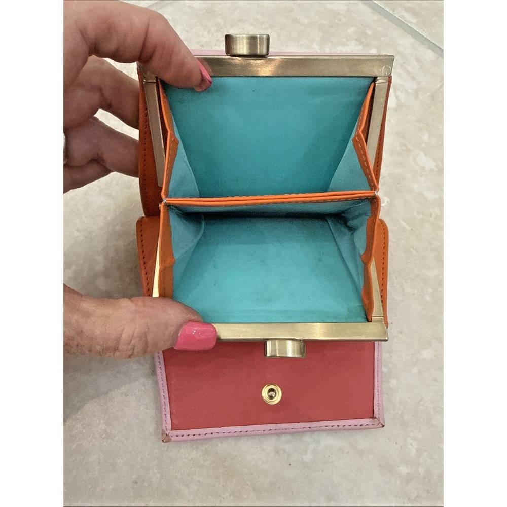 ONE ODD BIRD Pink Leather Kiss Lock Wallet Purse 4x3.5x1 Logo - Picture 3 of 11